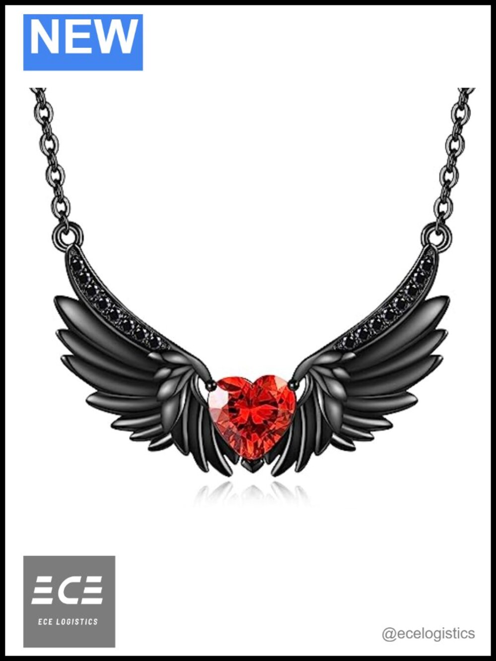 Sterling Silver Angel Wing Pendant Necklace with CZ 18in